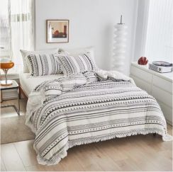 Microfibre Fringed Bohemian Tufted Duvet Cover 3 Piece Set